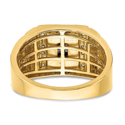 14K Yellow Gold Onyx and Real Diamond Greek Key Design Mens Ring