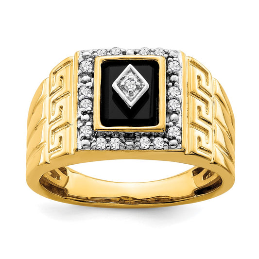 14k yellow gold onyx and real diamond greek key design mens ring rm7477 ox 020 ya