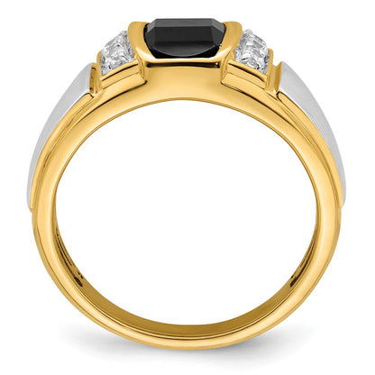 14k Two-Tone Gold Onyx and Real Diamond Mens Ring