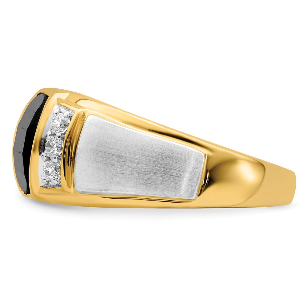 14k Two-Tone Gold Onyx and Real Diamond Mens Ring