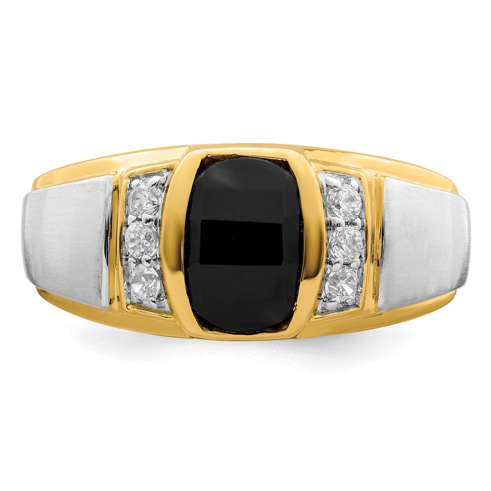 14k Two-Tone Gold Onyx and Real Diamond Mens Ring