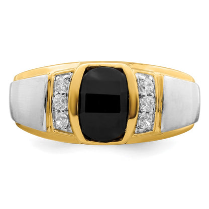 14k Two-Tone Gold Onyx and Real Diamond Mens Ring