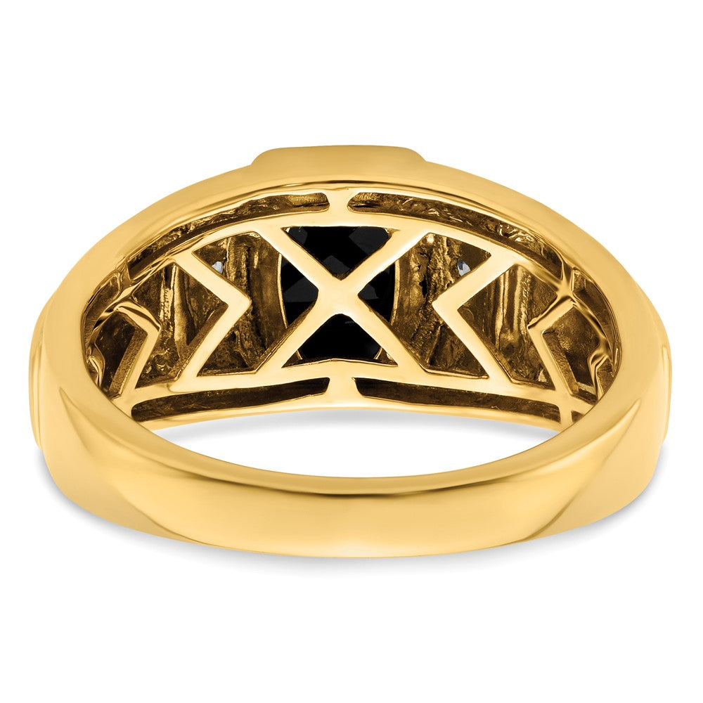 14k Two-Tone Gold Onyx and Real Diamond Mens Ring
