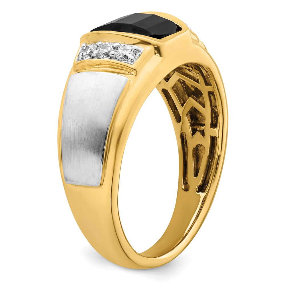 14k Two-Tone Gold Onyx and Real Diamond Mens Ring