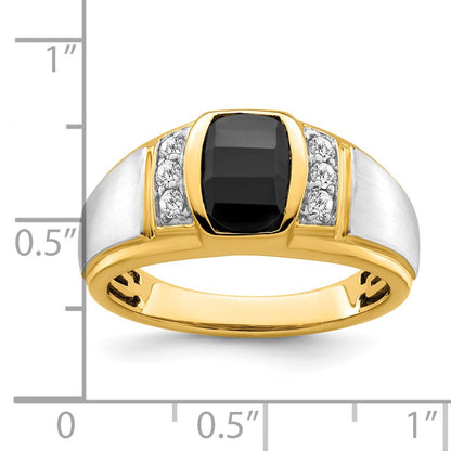 14k Two-Tone Gold Onyx and Real Diamond Mens Ring