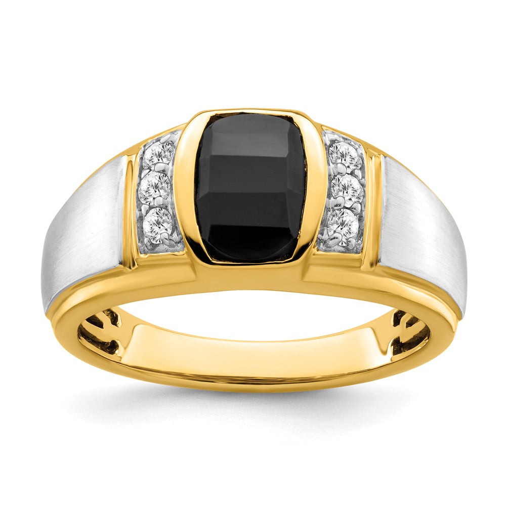 14k Two-Tone Gold Onyx and Real Diamond Mens Ring