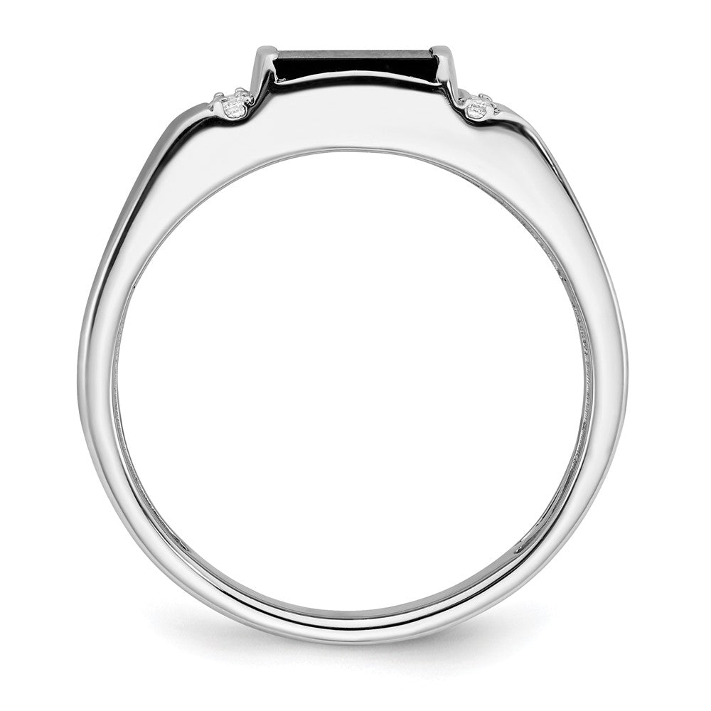 14k White Gold Square Onyx and Real Diamond Mens Ring