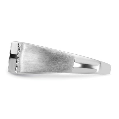 14k White Gold Square Onyx and Real Diamond Mens Ring