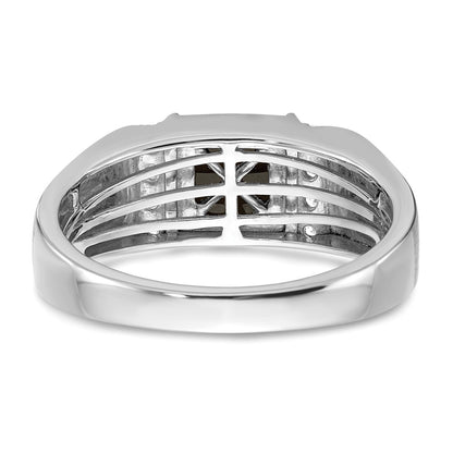 14k White Gold Square Onyx and Real Diamond Mens Ring