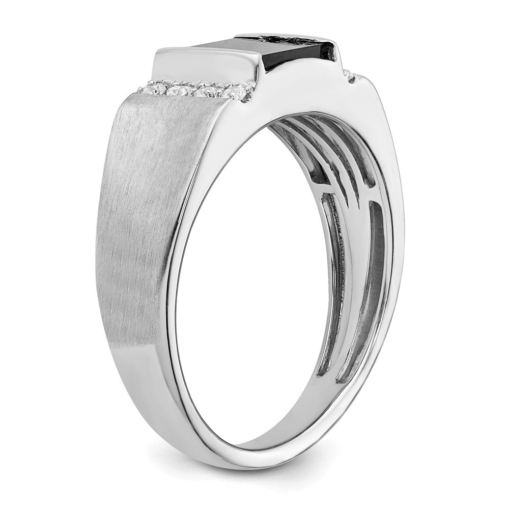 14k White Gold Square Onyx and Real Diamond Mens Ring