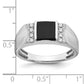 14k White Gold Square Onyx and Real Diamond Mens Ring