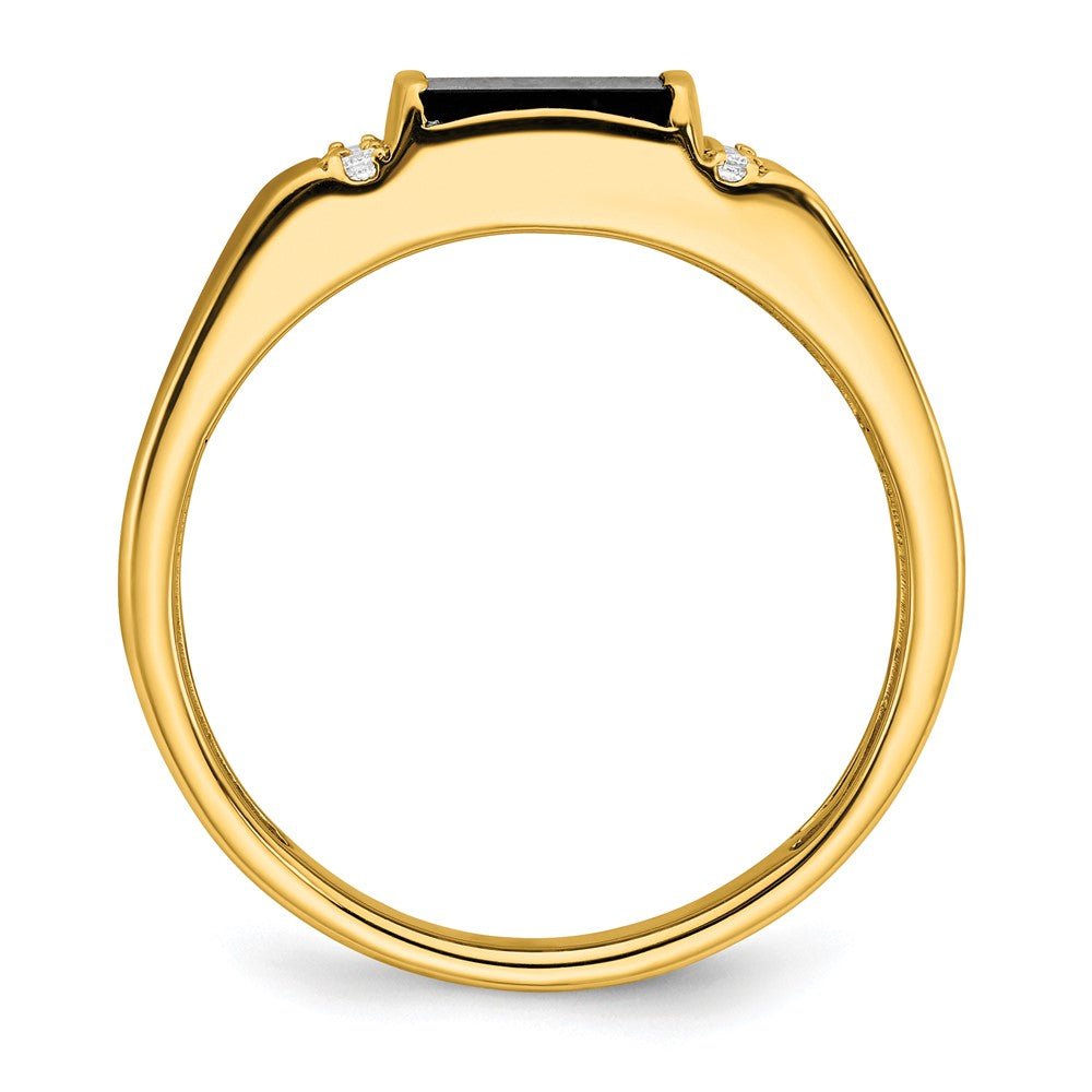 14K Yellow Gold Square Onyx and Real Diamond Mens Ring