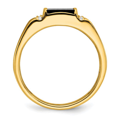 14K Yellow Gold Square Onyx and Real Diamond Mens Ring