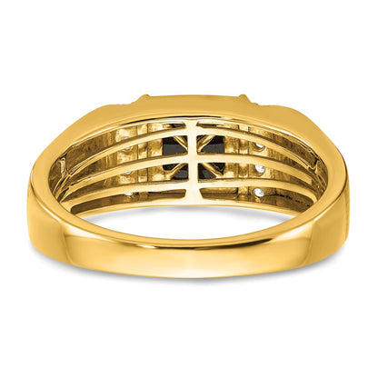 14K Yellow Gold Square Onyx and Real Diamond Mens Ring