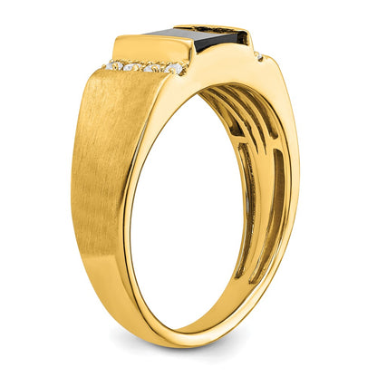 14K Yellow Gold Square Onyx and Real Diamond Mens Ring