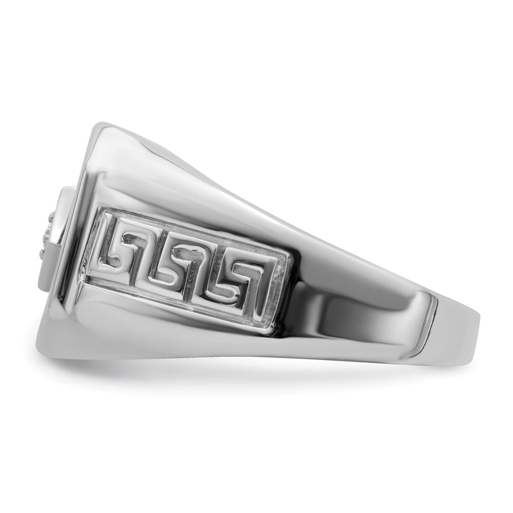 14k White Gold Onyx and Real Diamond Greek Key Design Mens Ring
