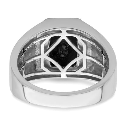 14k White Gold Onyx and Real Diamond Greek Key Design Mens Ring