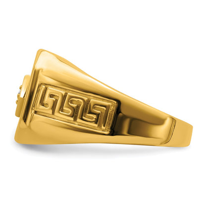 14K Yellow Gold Onyx and Real Diamond Greek Key Design Mens Ring