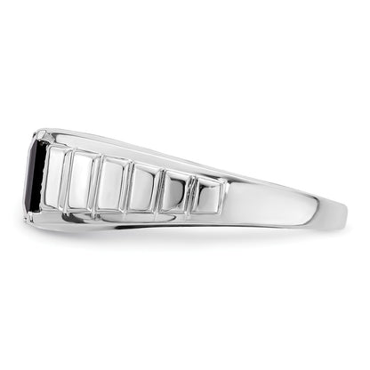 14k White Gold Square Onyx and Real Diamond Mens Ring