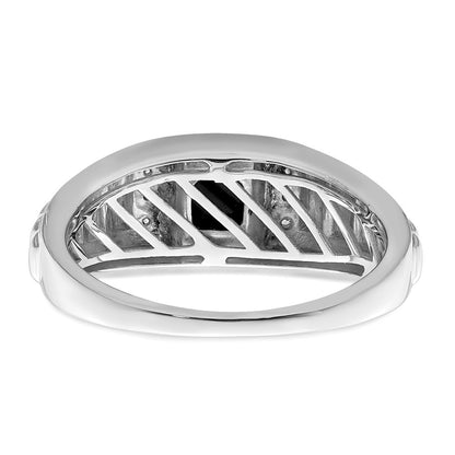14k White Gold Square Onyx and Real Diamond Mens Ring