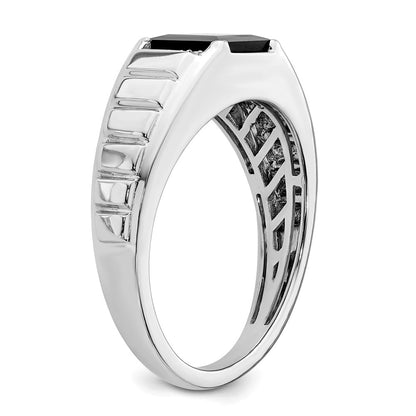 14k White Gold Square Onyx and Real Diamond Mens Ring