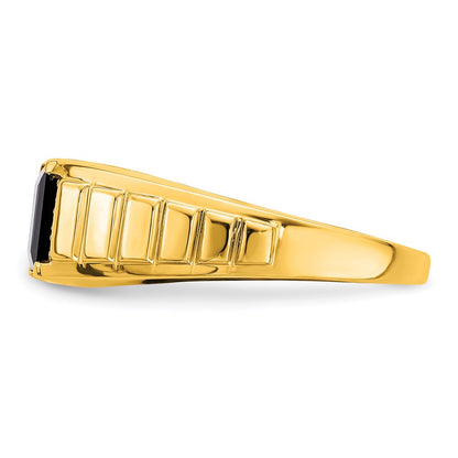 14K Yellow Gold Square Onyx and Real Diamond Mens Ring