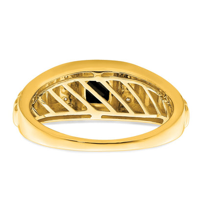 14K Yellow Gold Square Onyx and Real Diamond Mens Ring