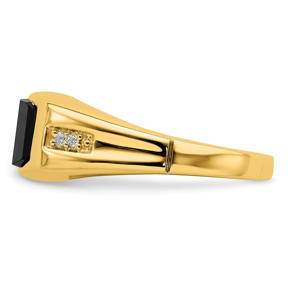 14K Yellow Gold Onyx and Real Diamond Mens Ring