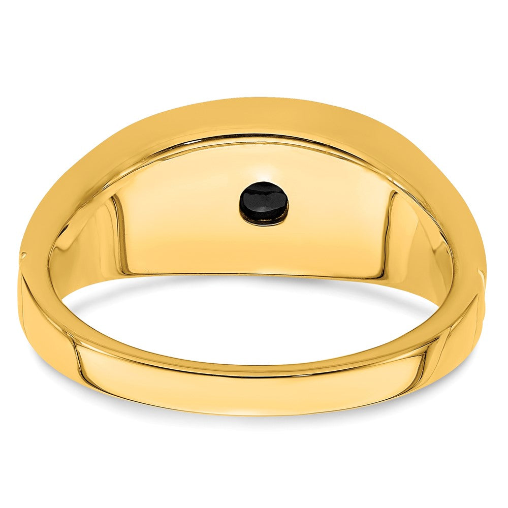 14K Yellow Gold Onyx and Real Diamond Mens Ring