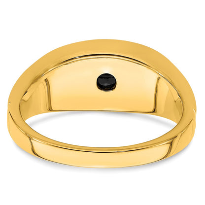 14K Yellow Gold Onyx and Real Diamond Mens Ring