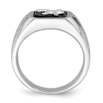 14k White Gold Onyx and Real Diamond Eagle Mens Ring