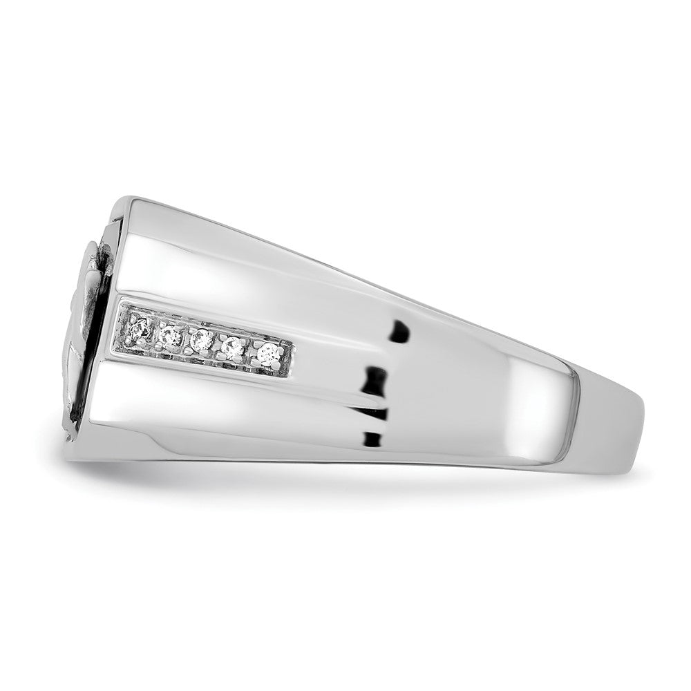 14k White Gold Onyx and Real Diamond Eagle Mens Ring