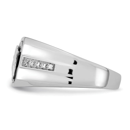 14k White Gold Onyx and Real Diamond Eagle Mens Ring