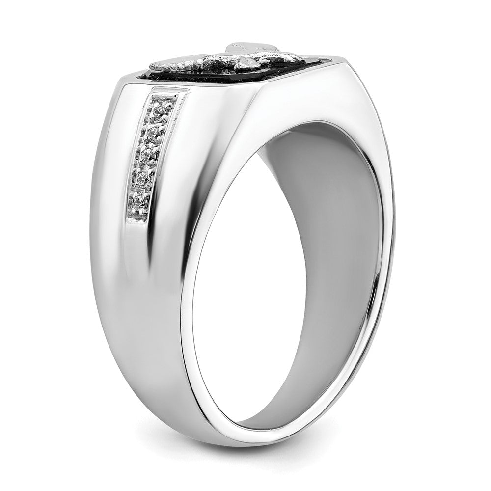 14k White Gold Onyx and Real Diamond Eagle Mens Ring
