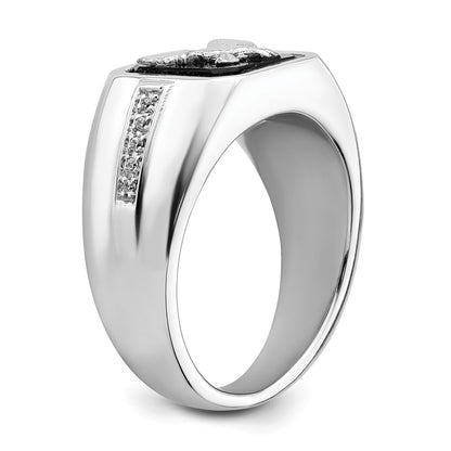 14k White Gold Onyx and Real Diamond Eagle Mens Ring