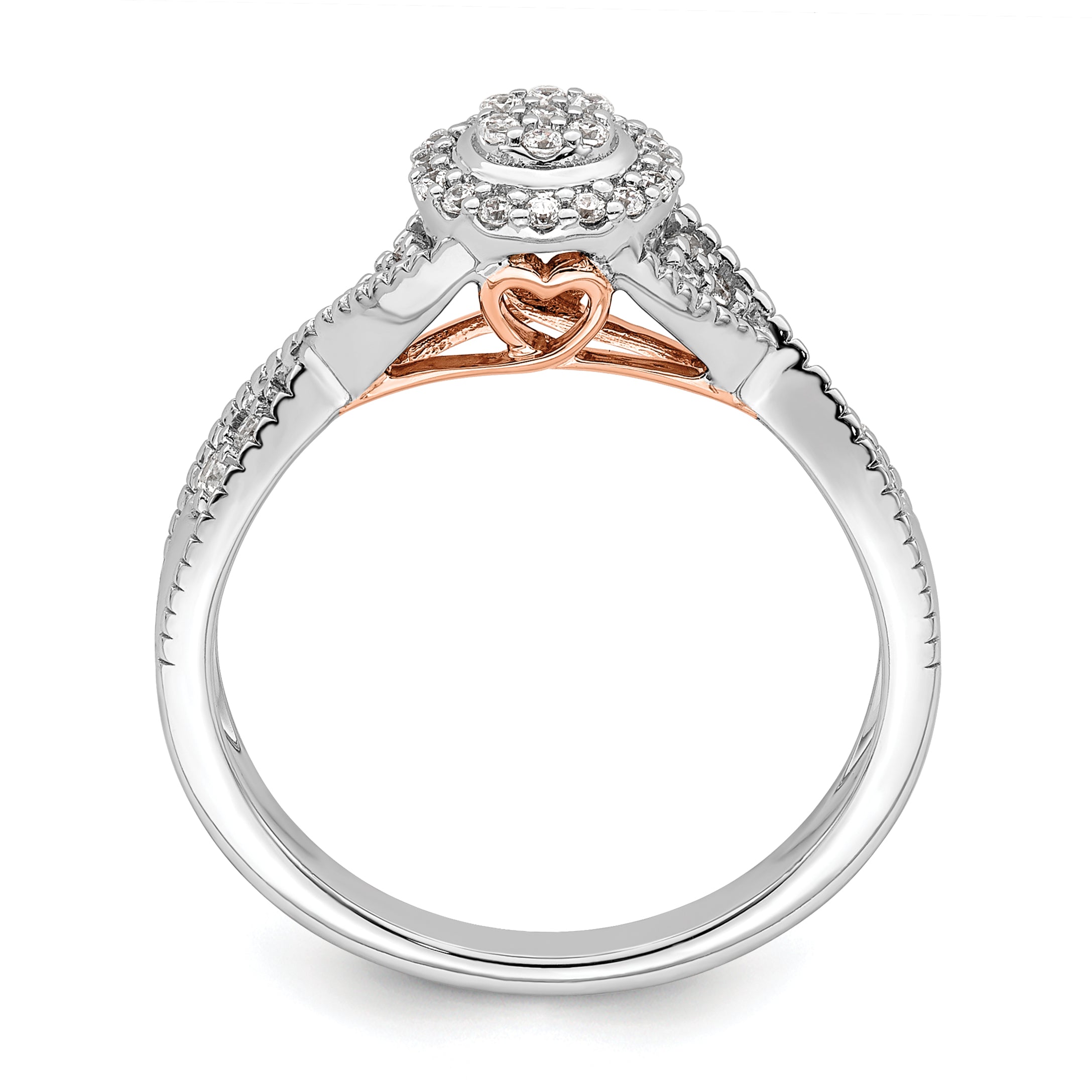 0.20ct. CZ Solid Real 14k White & Rose Complete Dia. Halo Cluster Engagement Ring