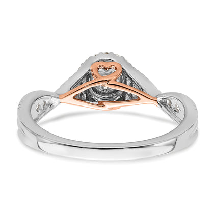 0.20ct. CZ Solid Real 14k White & Rose Complete Dia. Halo Cluster Engagement Ring