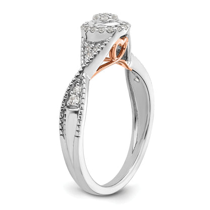 0.20ct. CZ Solid Real 14k White & Rose Complete Dia. Halo Cluster Engagement Ring