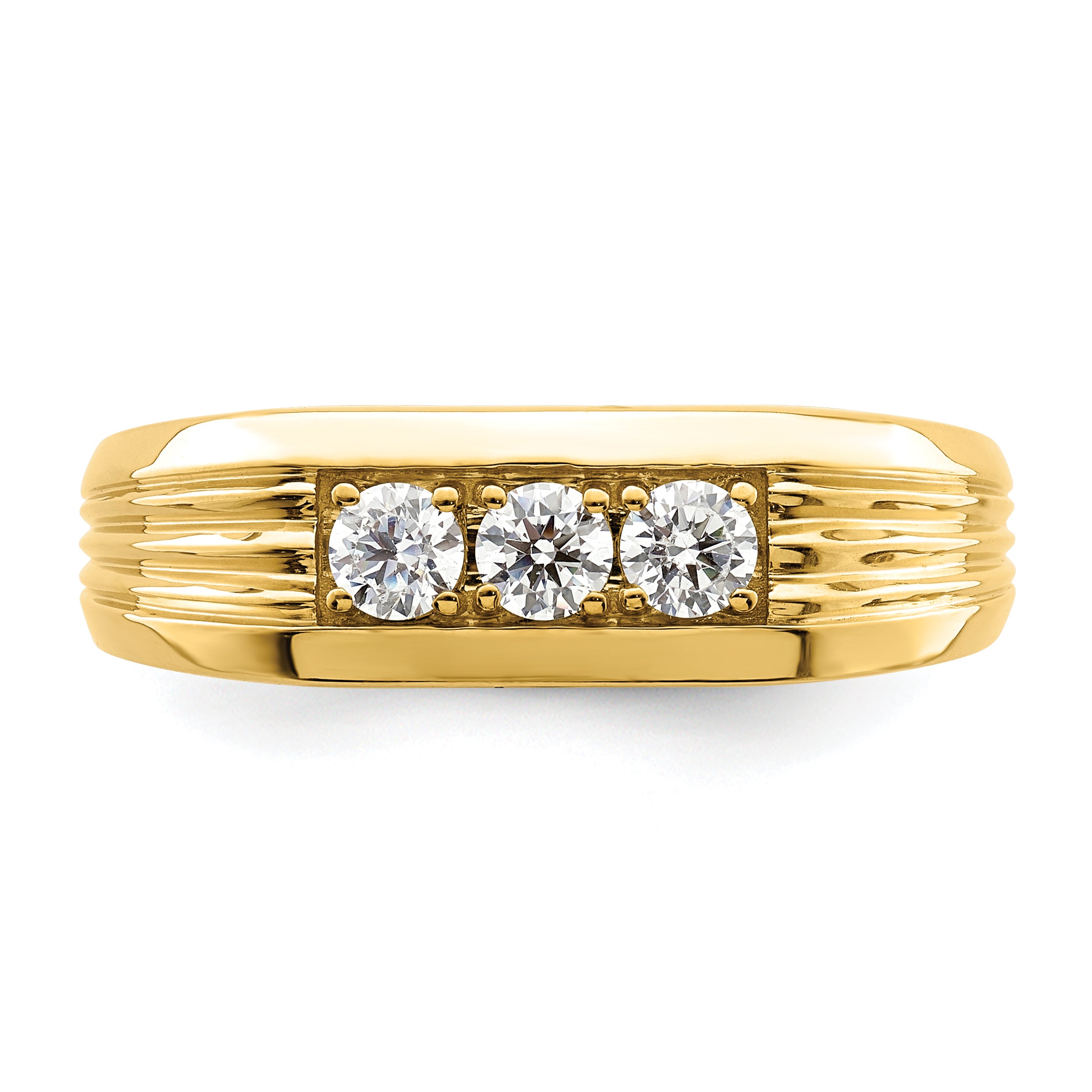 0.50ct. CZ Solid Real 14K 3-Stone Complete Men's Ring