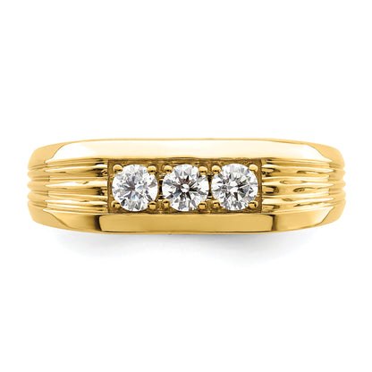 0.50ct. CZ Solid Real 14K 3-Stone Complete Men's Ring