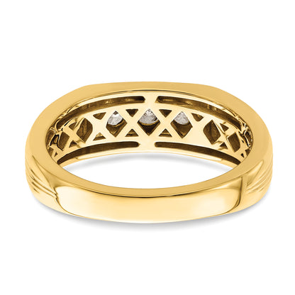 0.50ct. CZ Solid Real 14K 3-Stone Complete Men's Ring