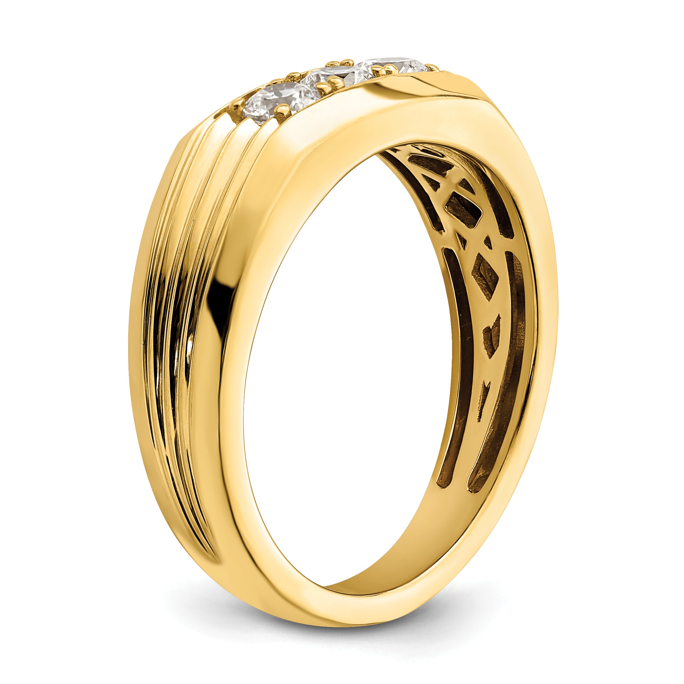 0.50ct. CZ Solid Real 14K 3-Stone Complete Men's Ring