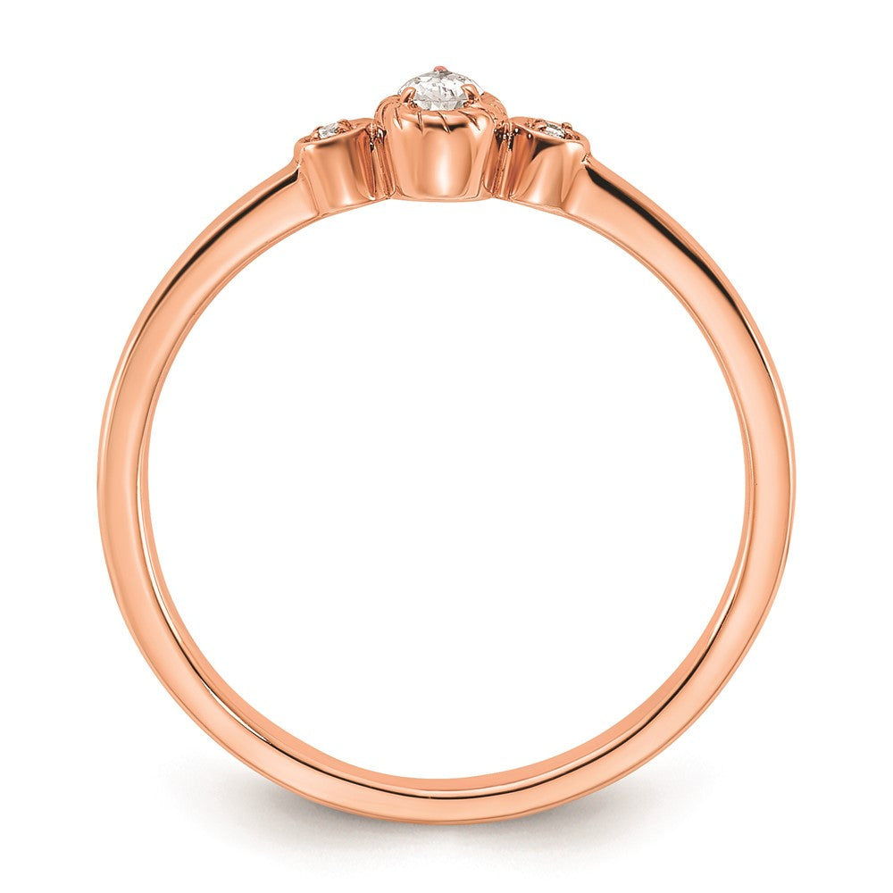 0.10ct. CZ Solid Real 14k Rose Polish Petite Rope Edge Pear Complete Dia Ring