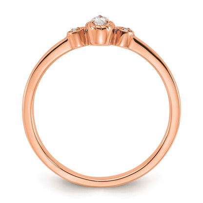 0.10ct. CZ Solid Real 14k Rose Polish Petite Rope Edge Pear Complete Dia Ring