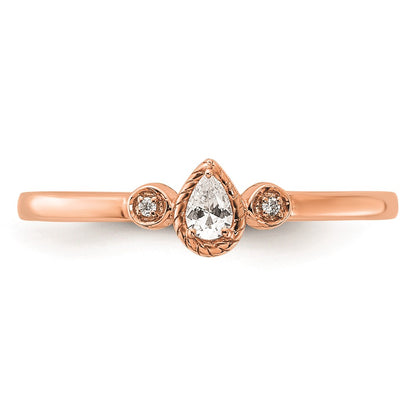 0.10ct. CZ Solid Real 14k Rose Polish Petite Rope Edge Pear Complete Dia Ring