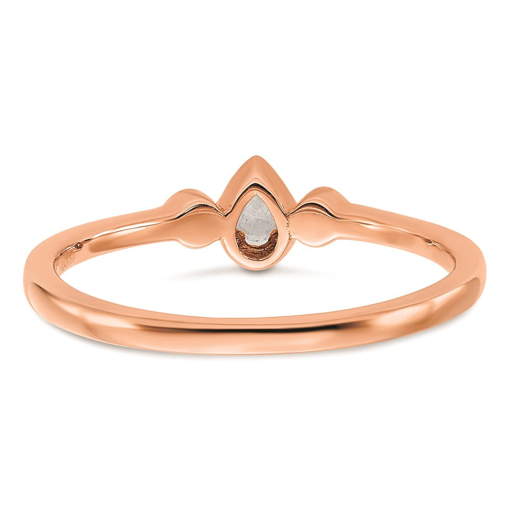 0.10ct. CZ Solid Real 14k Rose Polish Petite Rope Edge Pear Complete Dia Ring