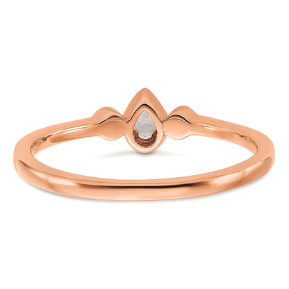 0.10ct. CZ Solid Real 14k Rose Polish Petite Rope Edge Pear Complete Dia Ring