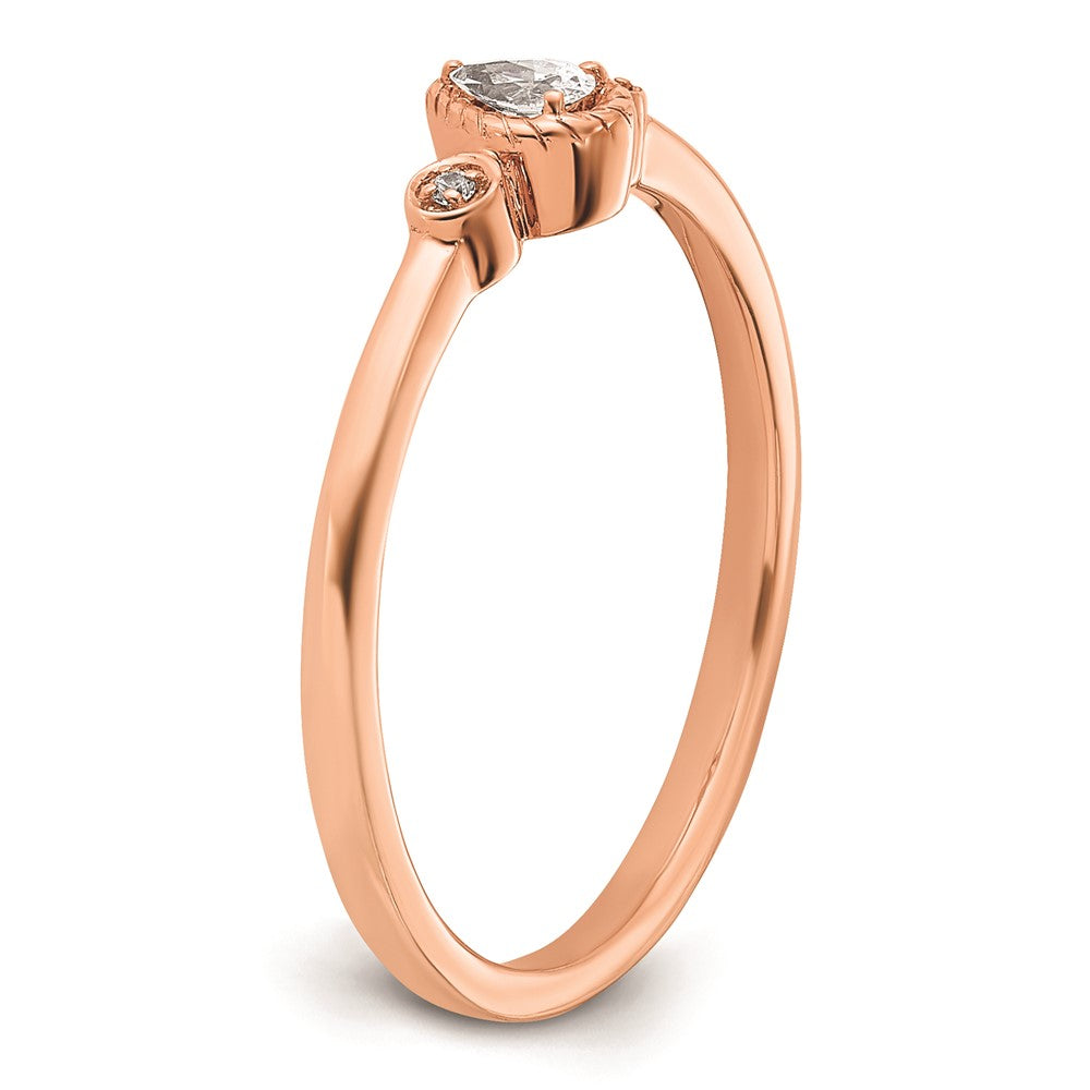 0.10ct. CZ Solid Real 14k Rose Polish Petite Rope Edge Pear Complete Dia Ring