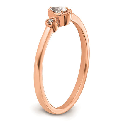 0.10ct. CZ Solid Real 14k Rose Polish Petite Rope Edge Pear Complete Dia Ring
