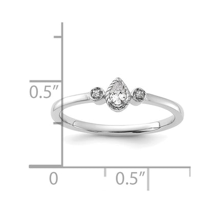 0.10ct. CZ Solid Real 14k White Polish Petite Rope Edge Pear Complete Dia Ring